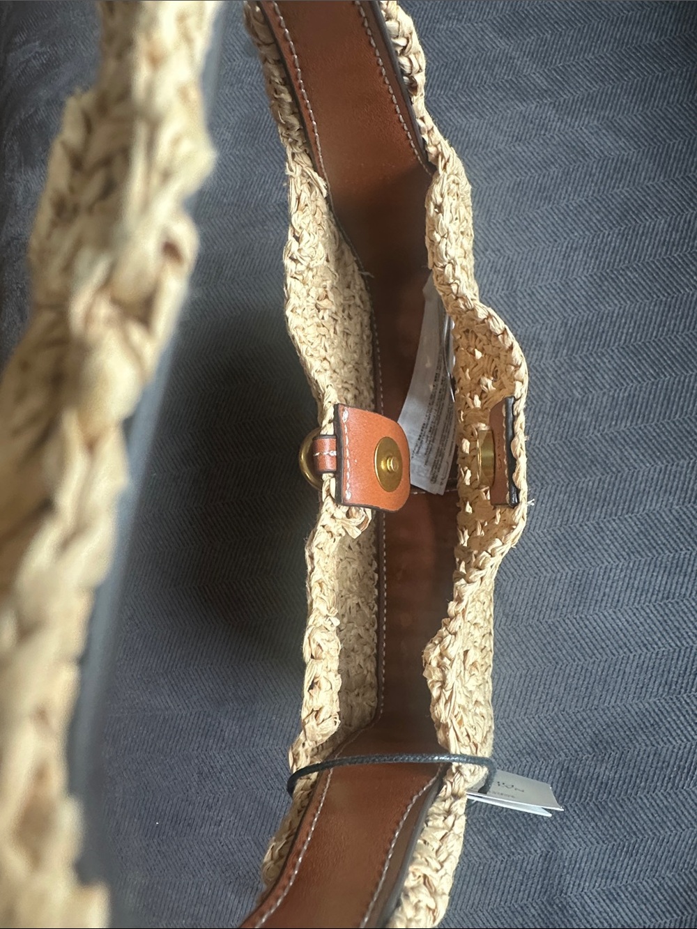 Mango Woven Straw Shoulder Bag with Brown Leather Trim - Picture 5 of 5